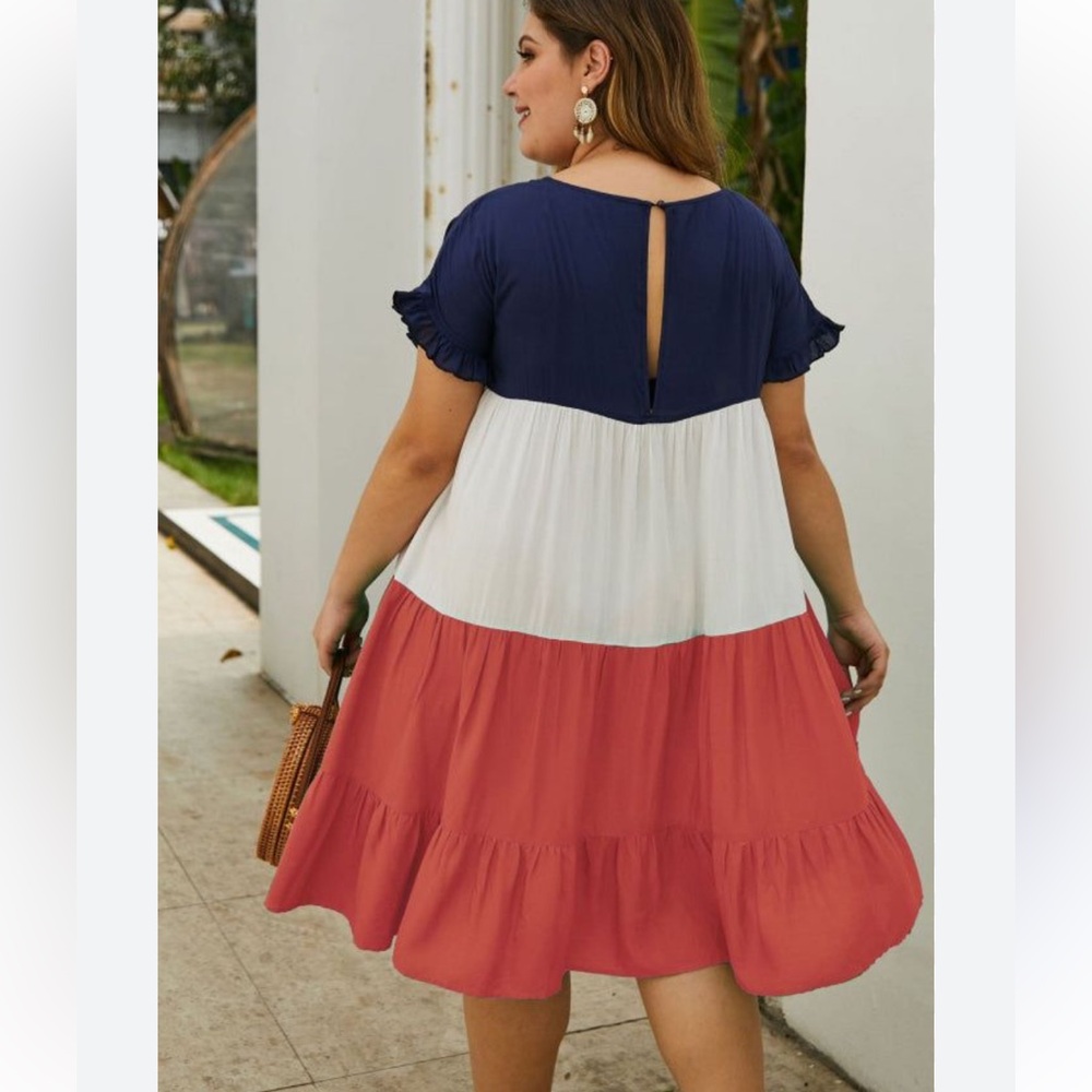 P.S.Kate color block ruffled hem dress pink white navy women’s 3X (bin EE) - Picture 2 of 9